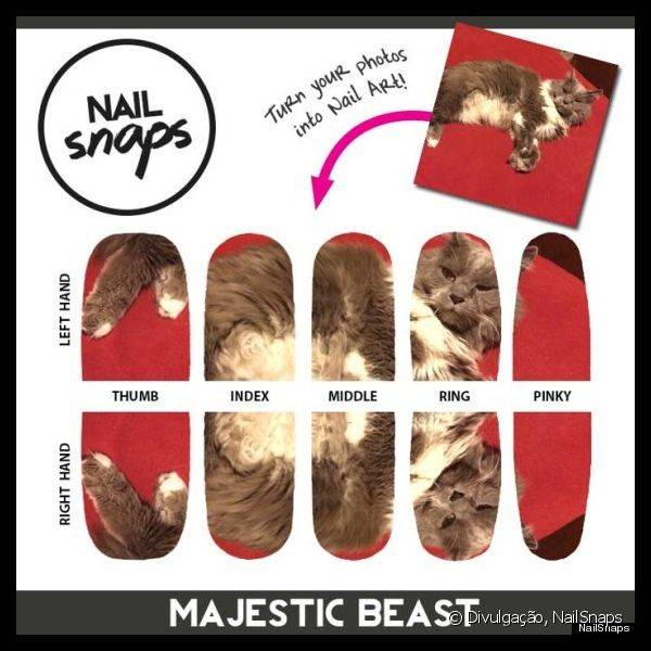 Com o Nail Snaps vai ser possível criar uma imagem que se estende pelas unhas, como é o caso desse gatinho divulgado pelos criadores